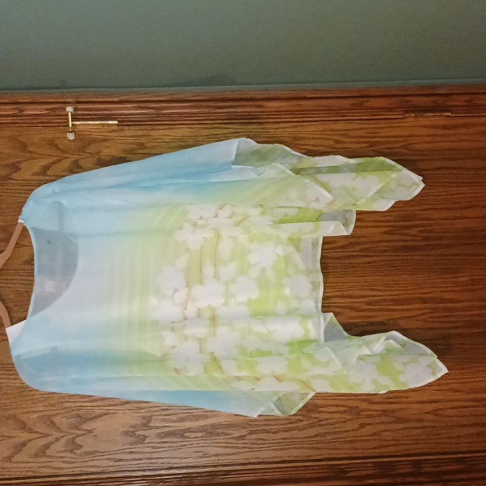 Women's Hearts Of Palm V Neck Tank With Summer Colored Semi Sheer Cape Overlay - Picture 5 of 9